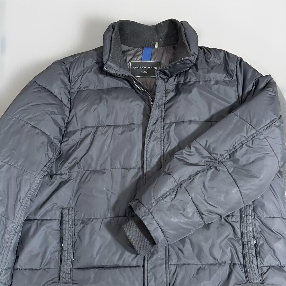 Andrew Marc Puffer Jacket Mens XL Black Quilted Zip Up Mock Neck Outerwear